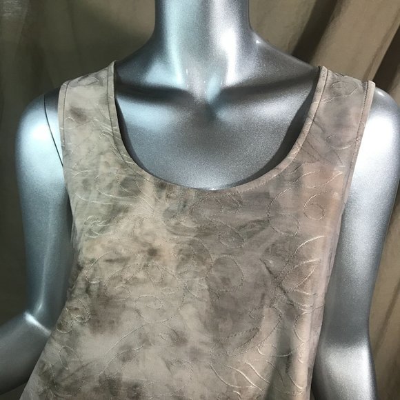 AB Studio Women's Small Sleeveless Tunic Tan Top Blouse Asymmetrical Scoop Soft - Picture 5 of 15